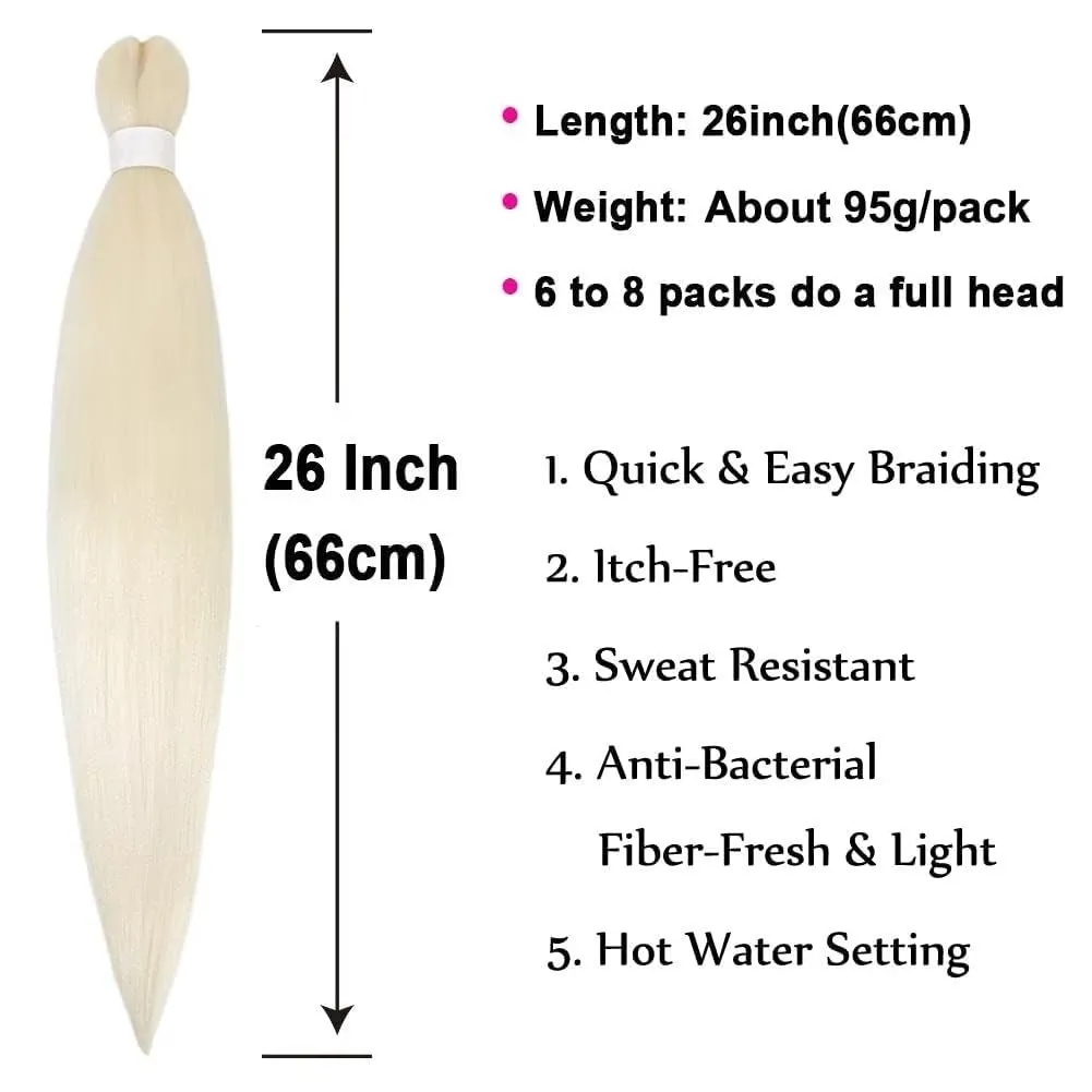 prestretched braiding hair blonde 26 Inch 8 Packs Platinum Blonde Braiding Hair Pre Stretched Professional Synthetic Braids Hair Extension Itch Free Hot Water Setting Yaki Texture (613#, 26inch)