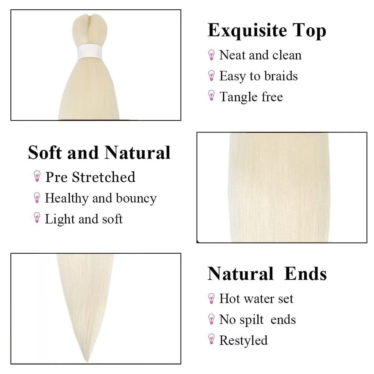 prestretched braiding hair blonde 26 Inch 8 Packs Platinum Blonde Braiding Hair Pre Stretched Professional Synthetic Braids Hair Extension Itch Free Hot Water Setting Yaki Texture (613#, 26inch)