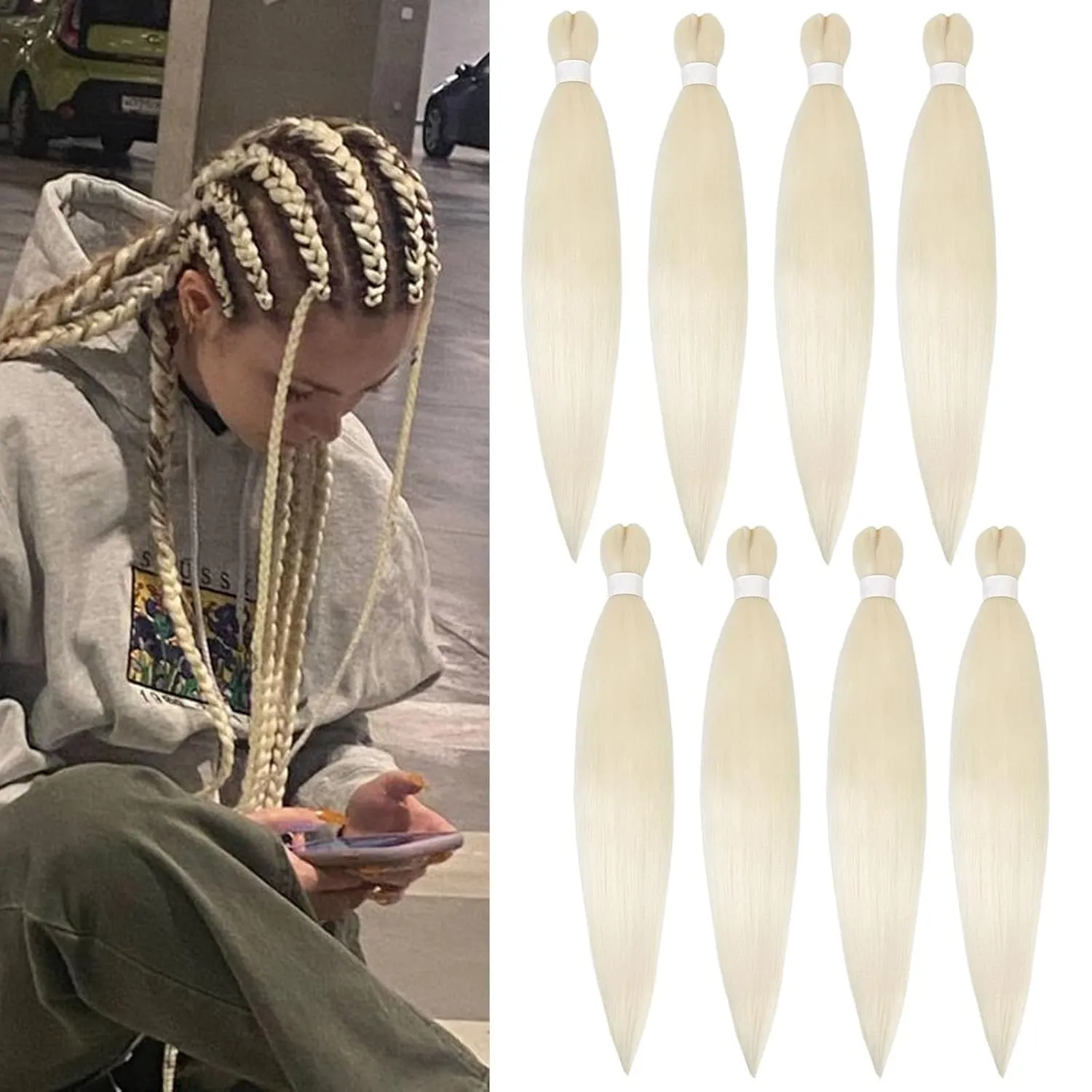 prestretched braiding hair blonde 26 Inch 8 Packs Platinum Blonde Braiding Hair Pre Stretched Professional Synthetic Braids Hair Extension Itch Free Hot Water Setting Yaki Texture (613#, 26inch)