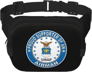 Proud Supporter of an Airman Air Force Waist Pack Bag Fanny Pack for Men Hip Bum Bag with Adjustable Strap for Outdoors Workout Traveling Casual Running Hiking Cycling