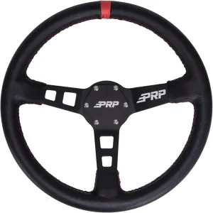 PRP Seats Deep Dish Steering Wheel with Leather Grip for Off-Road Racing, High-Strength Aluminum, Matte Black Finish, Universal 6 Point Bolt Pattern, 13" x 3" Dish (Red)