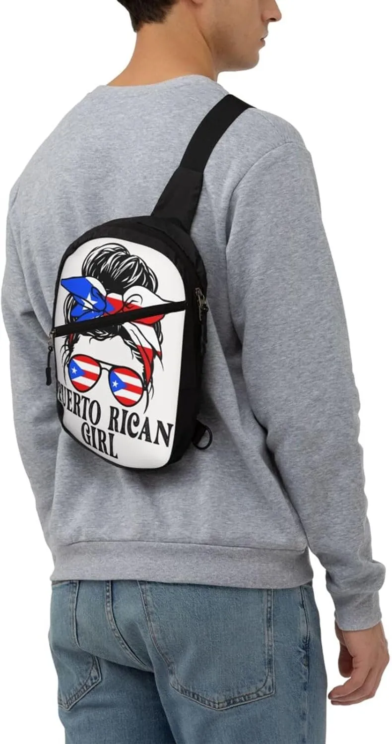 Puerto Rican Girl Messy Bun Portable Crossbody Bag Foldable Sling Bags Sports Gym Chest Daypack Reusable Shoulder Backpack Casual Diagonally Rucksack Fanny Packs