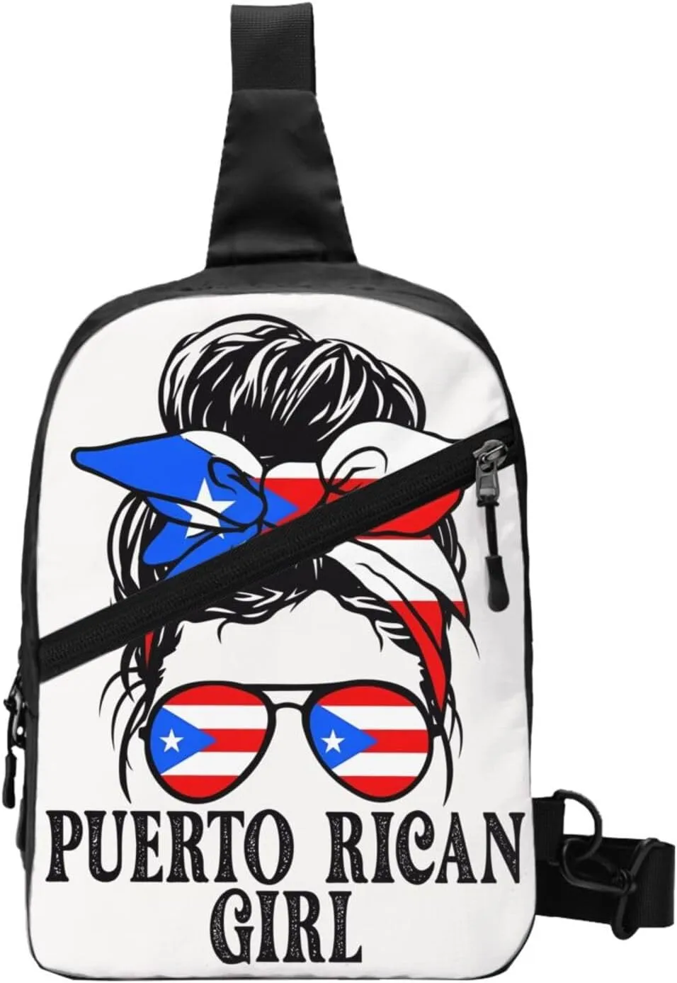 Puerto Rican Girl Messy Bun Portable Crossbody Bag Foldable Sling Bags Sports Gym Chest Daypack Reusable Shoulder Backpack Casual Diagonally Rucksack Fanny Packs