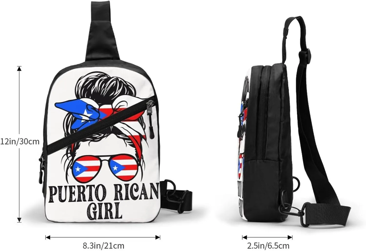 Puerto Rican Girl Messy Bun Portable Crossbody Bag Foldable Sling Bags Sports Gym Chest Daypack Reusable Shoulder Backpack Casual Diagonally Rucksack Fanny Packs