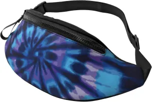 Purple Blue Rainbow Tie Dye Swirls Fashion casual fanny pack waist bag men women adjustable belt waist bag for travel hiking cycling running festival carnival