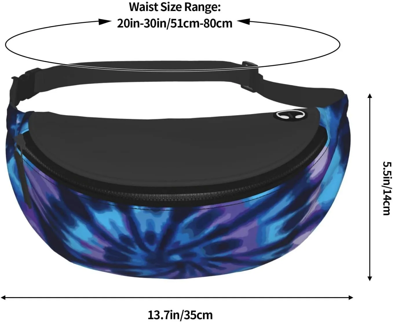 Purple Blue Rainbow Tie Dye Swirls Fashion casual fanny pack waist bag men women adjustable belt waist bag for travel hiking cycling running festival carnival