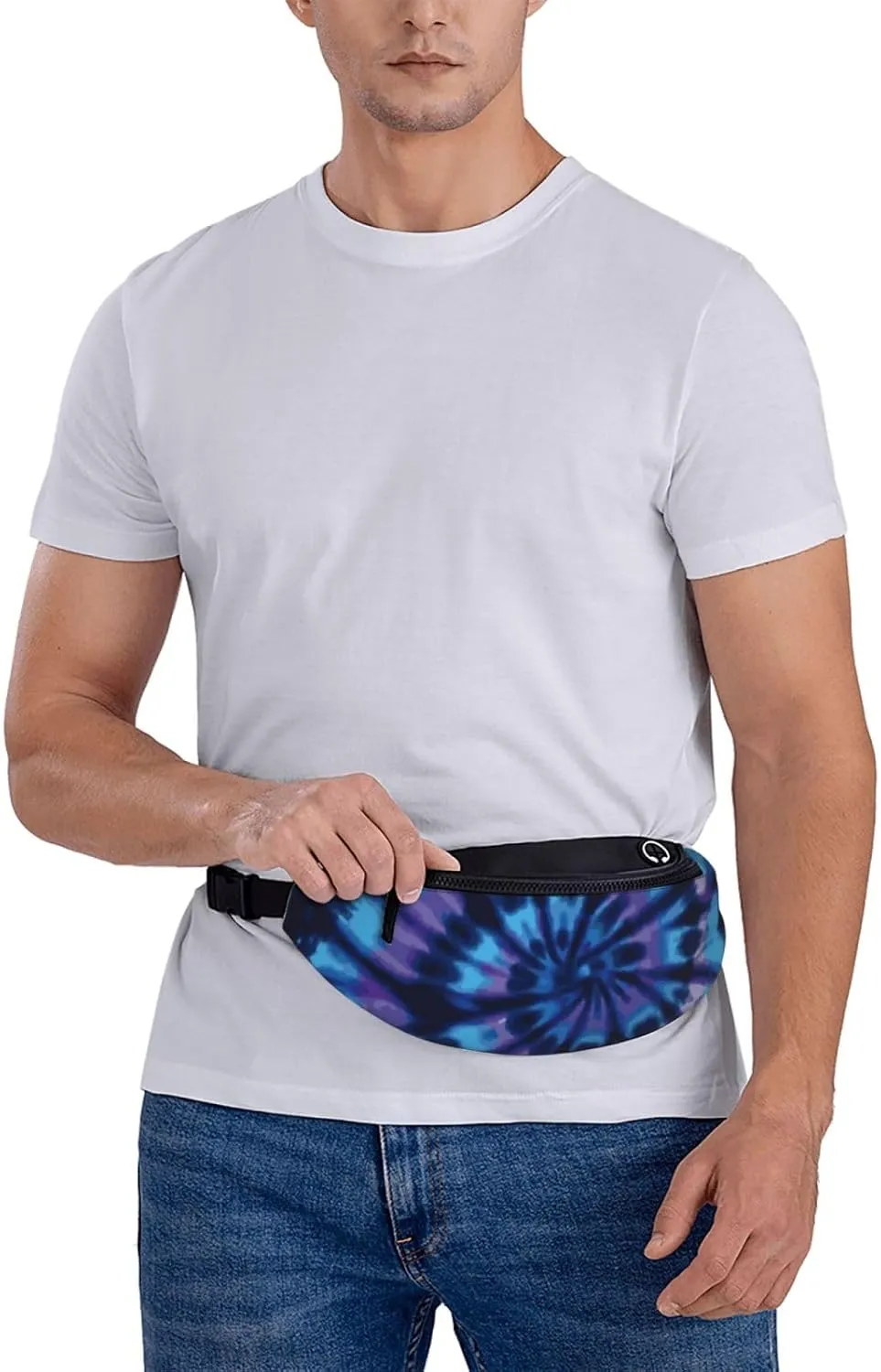 Purple Blue Rainbow Tie Dye Swirls Fashion casual fanny pack waist bag men women adjustable belt waist bag for travel hiking cycling running festival carnival