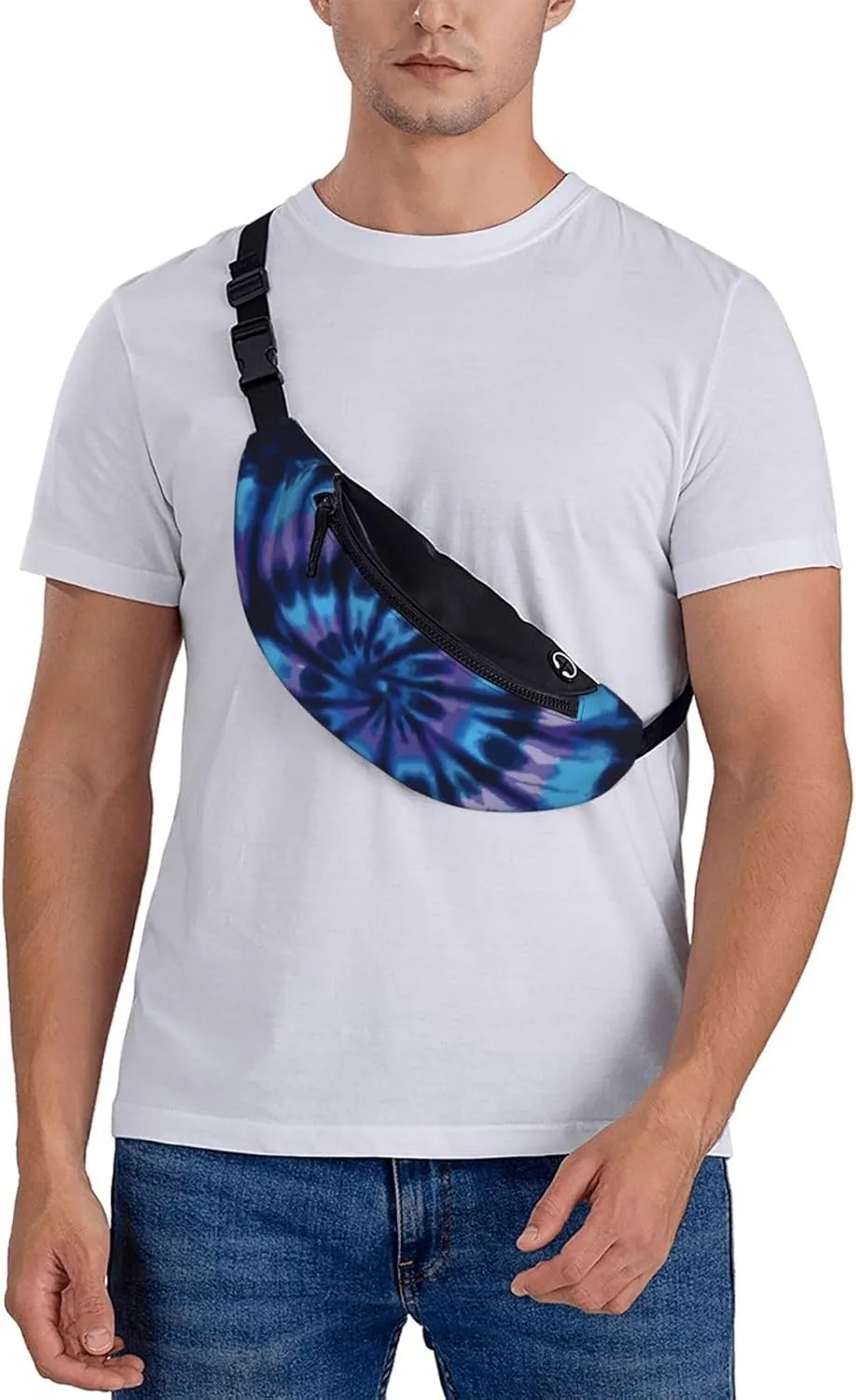 Purple Blue Rainbow Tie Dye Swirls Fashion casual fanny pack waist bag men women adjustable belt waist bag for travel hiking cycling running festival carnival