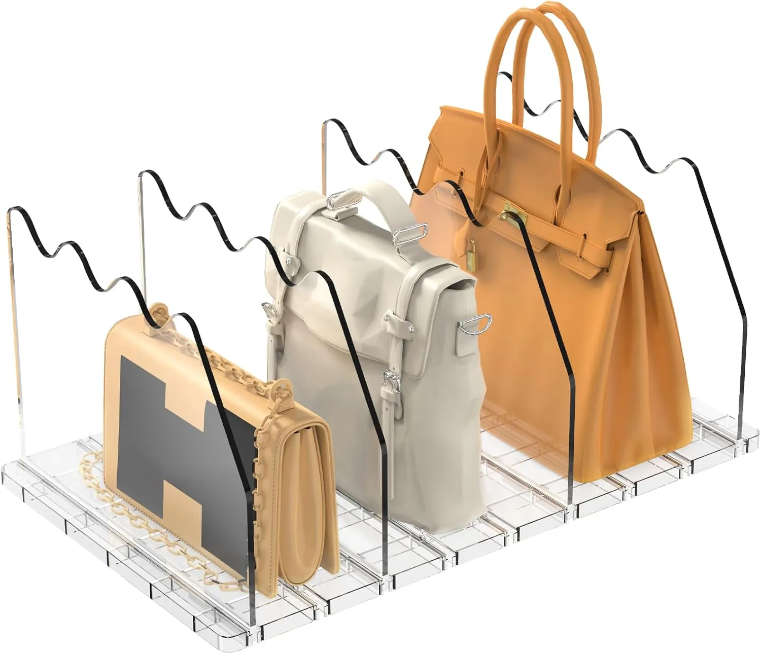purse organizer for closet Sleek Transparent Acrylic Adjustable Organizer -shelf dividers Multifunctional for Home & Office Spaces (4 Baffles   1 Hat Stand)