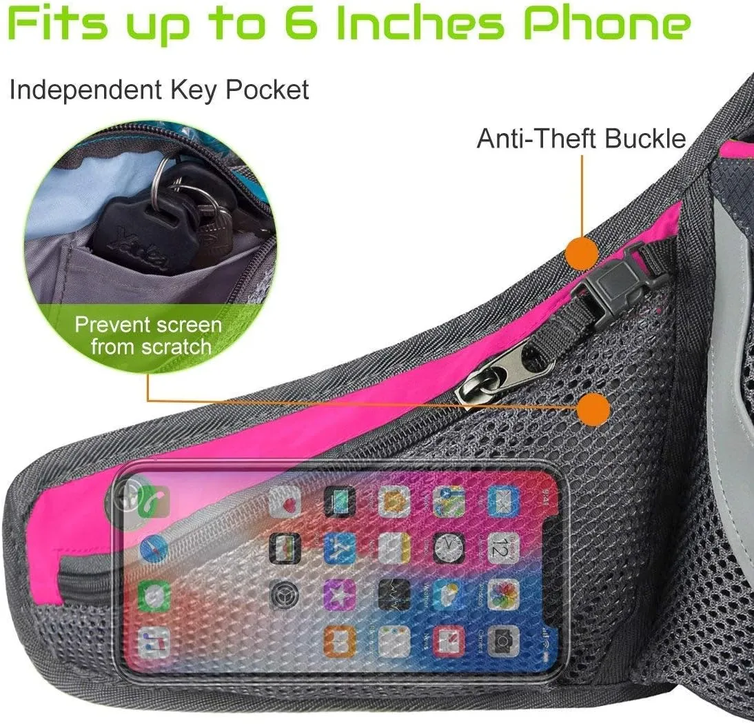PYFK Running Belt Hydration Waist Pack with Water Bottle Holder for Men Women Waist Pouch Fanny Bag Reflective