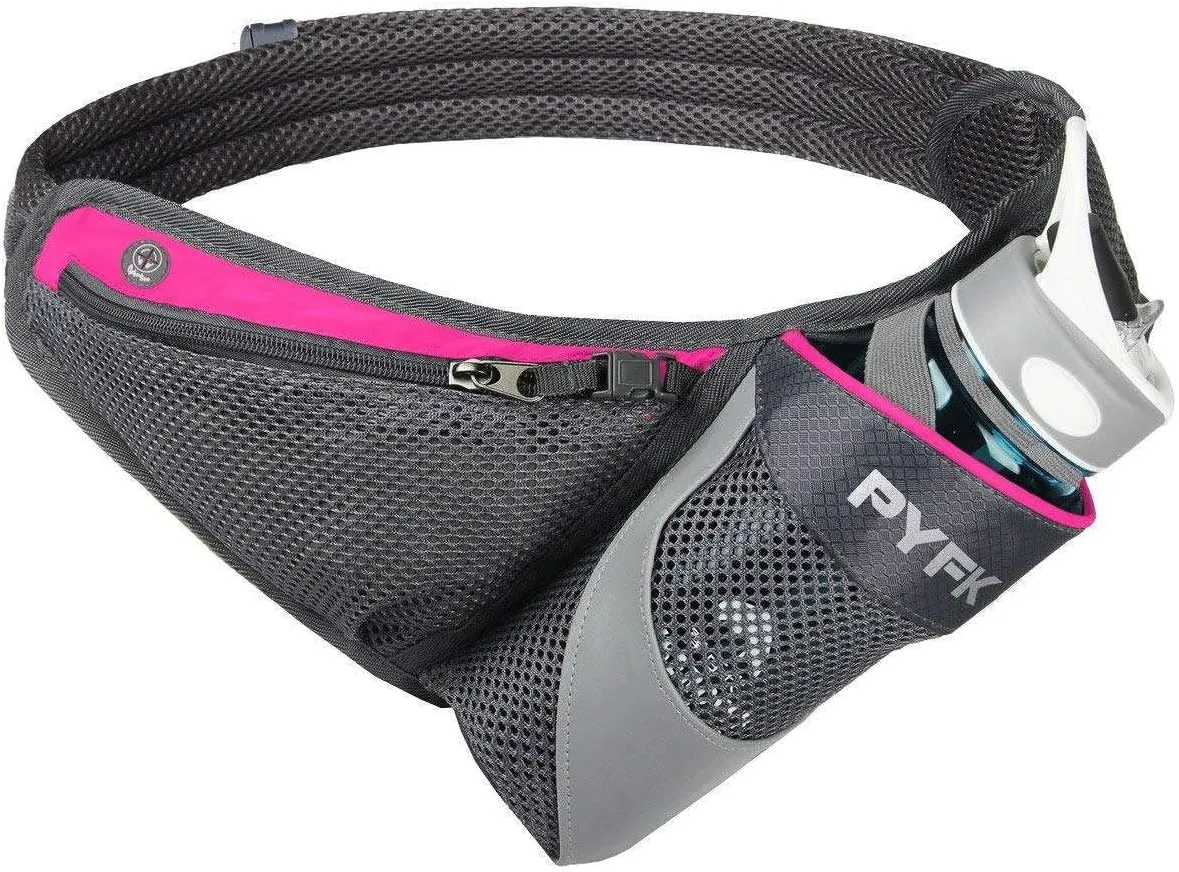 PYFK Running Belt Hydration Waist Pack with Water Bottle Holder for Men Women Waist Pouch Fanny Bag Reflective