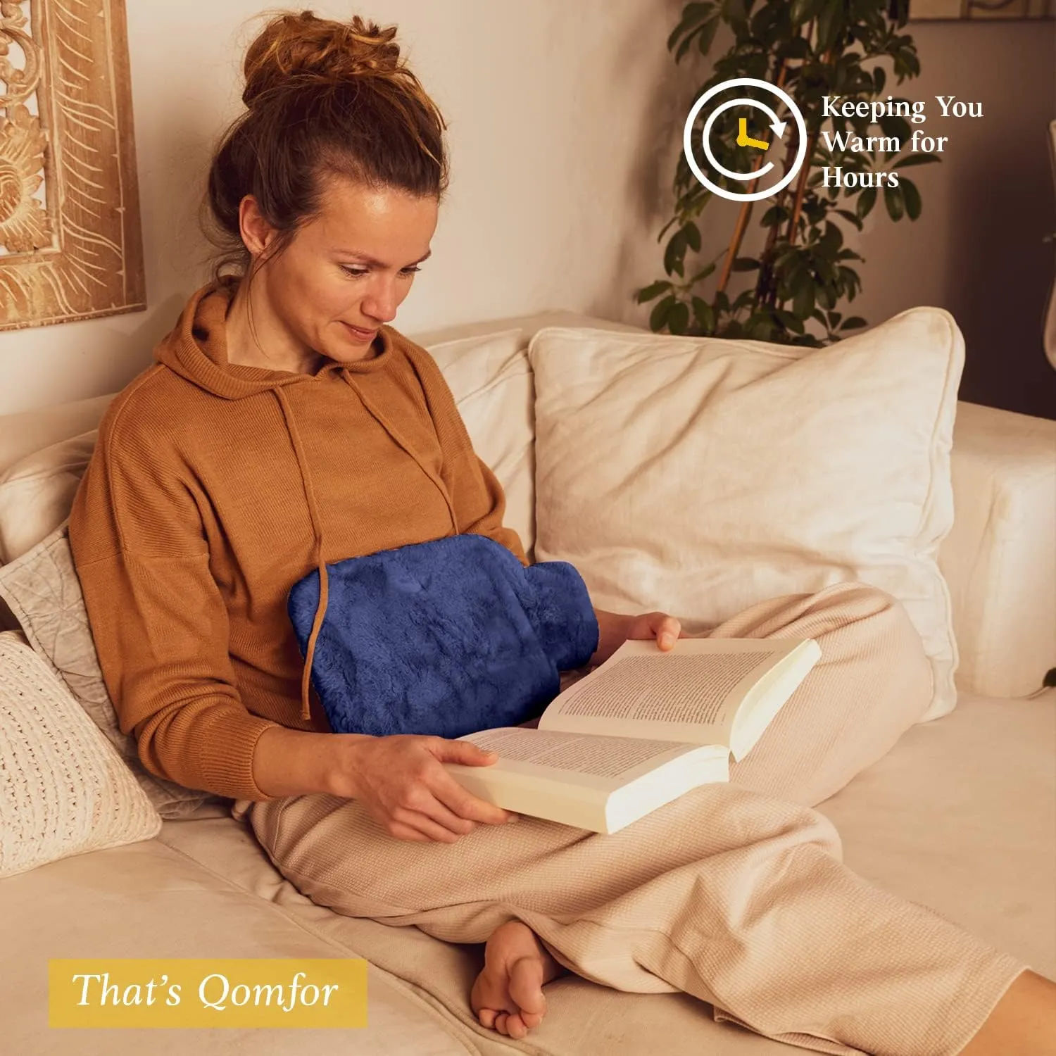 Qomfor Hot Water Bottle with Soft Cover - 1.8L Large - Classic Hot Water Bag for Pain Relief, Neck and Shoulders, Feet Warmer, Menstrual Cramps, Hot and Cold Therapy - Great Gift for Women - Lila