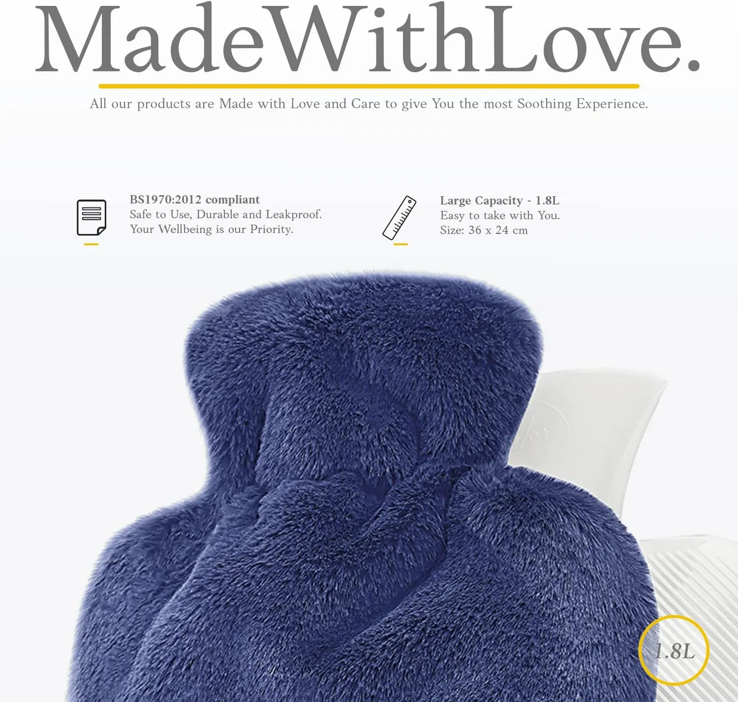 Qomfor Hot Water Bottle with Soft Cover - 1.8L Large - Classic Hot Water Bag for Pain Relief, Neck and Shoulders, Feet Warmer, Menstrual Cramps, Hot and Cold Therapy - Great Gift for Women - Lila