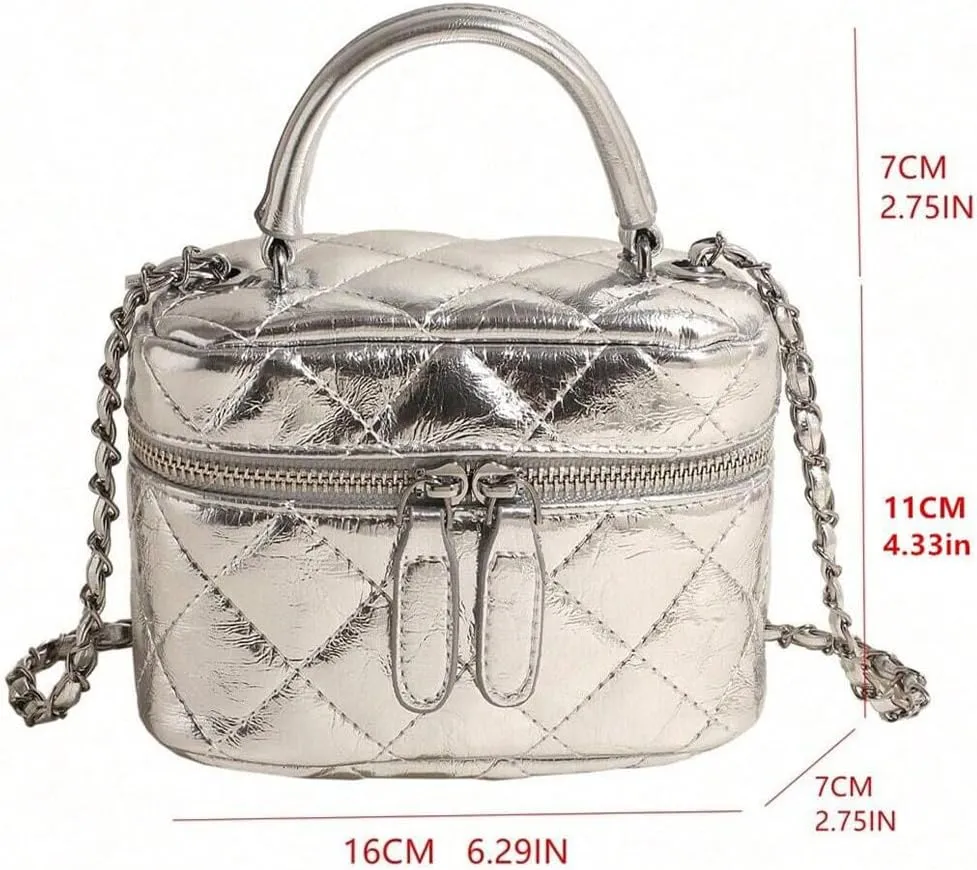 QWINEE Women's Silver Top Handle Crossbody Bag Small Crocodile Embossed Satchel Bag Mini Bucket Handbag