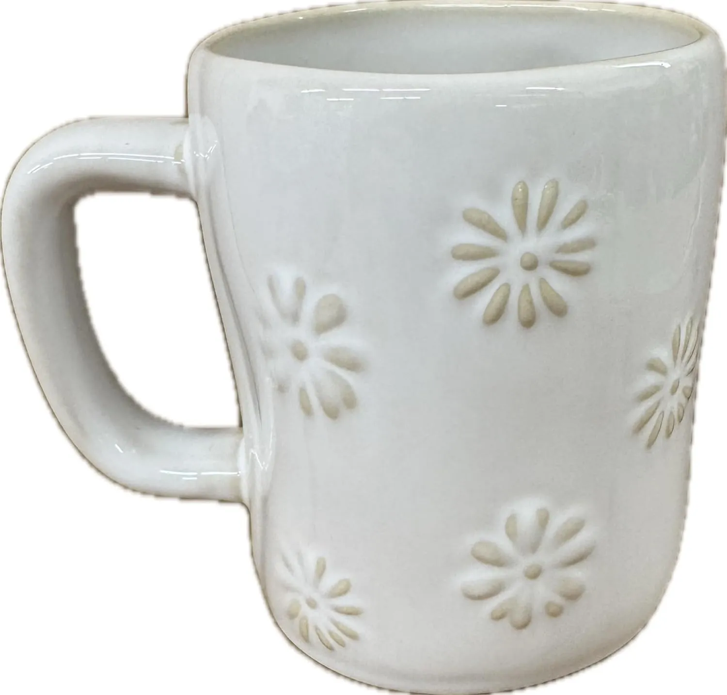 Rae Dunn Artisan Collection Ceramic Coffee Mug, White with Embossed Flowers, Nana