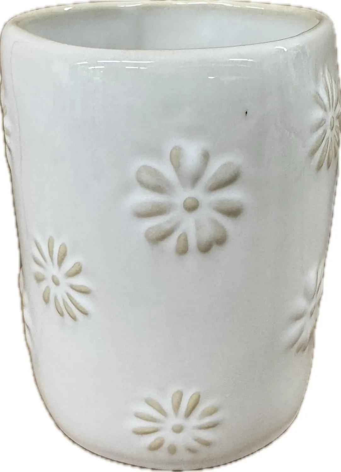 Rae Dunn Artisan Collection Ceramic Coffee Mug, White with Embossed Flowers, Nana
