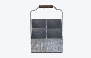 Rae Dunn Desktop Organizer – 4 Compartment Galvanized Steel Table Top Caddy, Stationary Holder – Decorative Storage for Cosmetics, Home and Office Supplies – “Create” Print- Rae Dunn by Designstyles