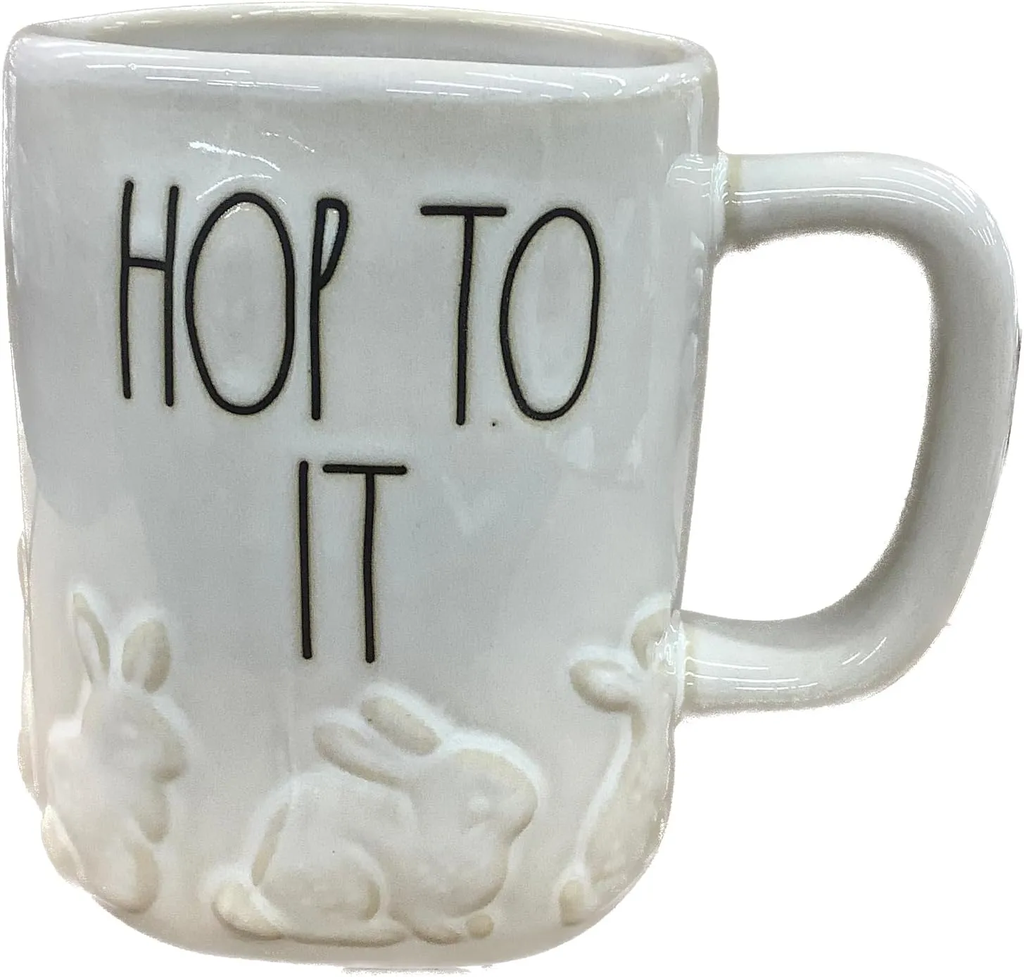Rae Dunn Easter Coffee Mug, Hop To It, Off White with Bunnies