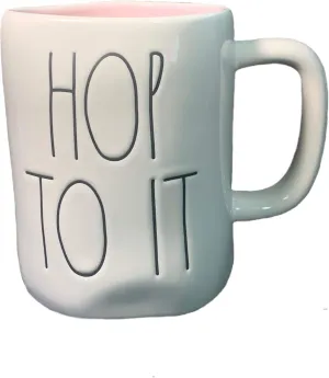 Rae Dunn HOP TO IT Mug - Pink interior - Ceramic - EASTER - very rare!