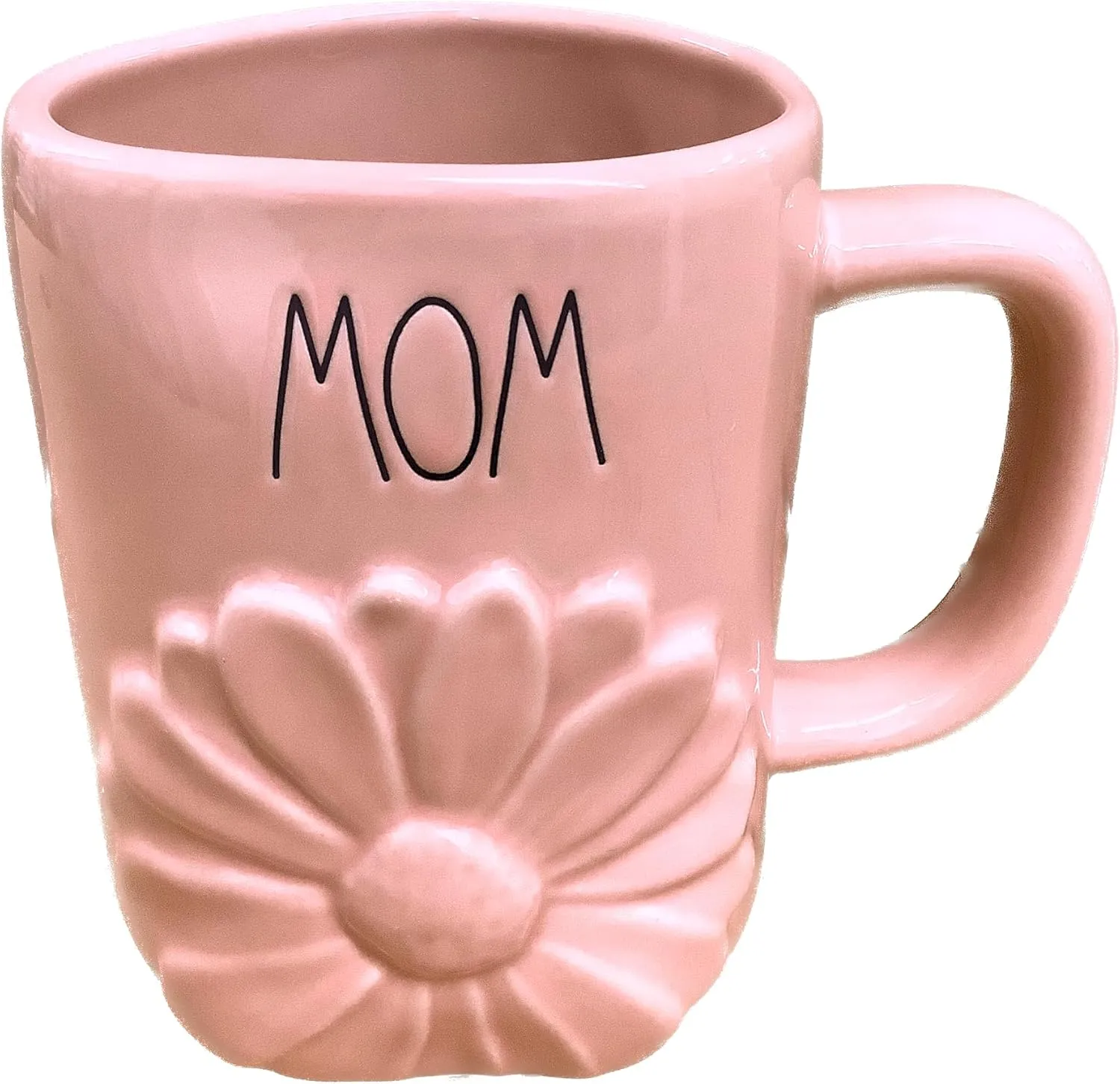 Rae Dunn Mother's Day Coffee Mug, Rosy Pink with Embossed Daisy - MOM