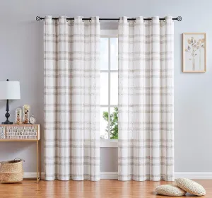 Randall White Brown Window Curtain Panel Pairs 84" Long for Living Room Linen Blend Semi Sheers Grommets Top Rustic Farmhouse Style Window Treatment Drape Sets for Bedroom 54"x84"x2, Brown/White