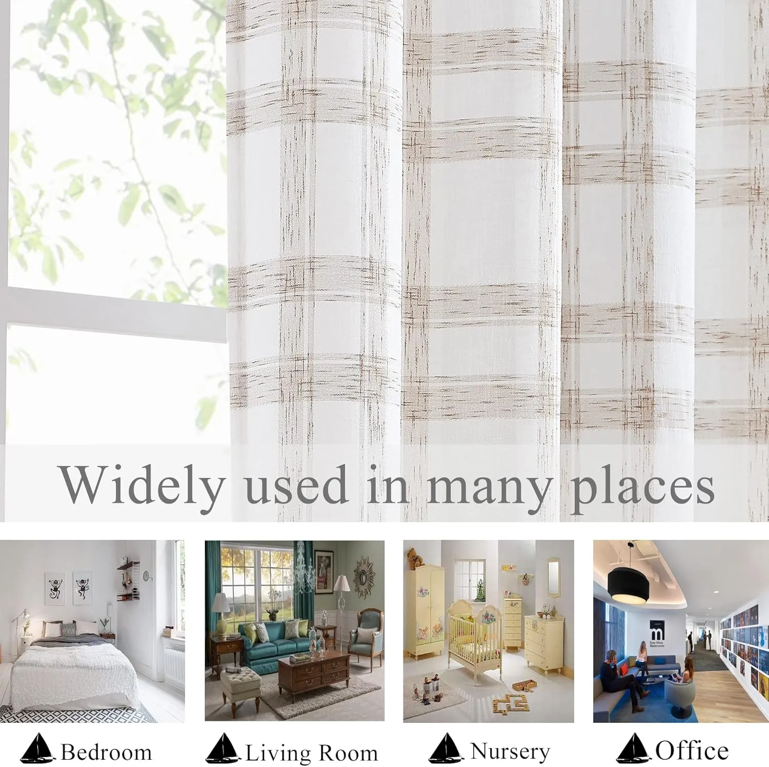 Randall White Brown Window Curtain Panel Pairs 84" Long for Living Room Linen Blend Semi Sheers Grommets Top Rustic Farmhouse Style Window Treatment Drape Sets for Bedroom 54"x84"x2, Brown/White
