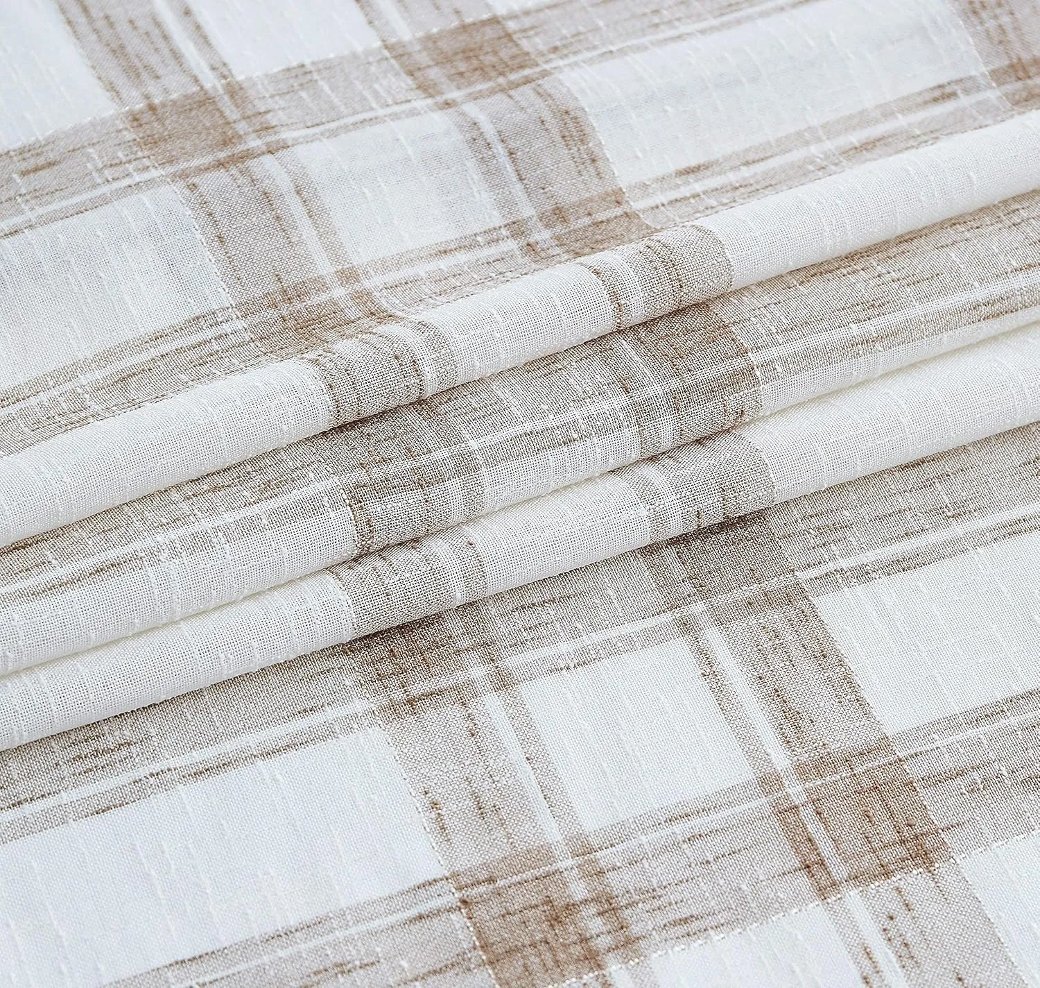 Randall White Brown Window Curtain Panel Pairs 84" Long for Living Room Linen Blend Semi Sheers Grommets Top Rustic Farmhouse Style Window Treatment Drape Sets for Bedroom 54"x84"x2, Brown/White