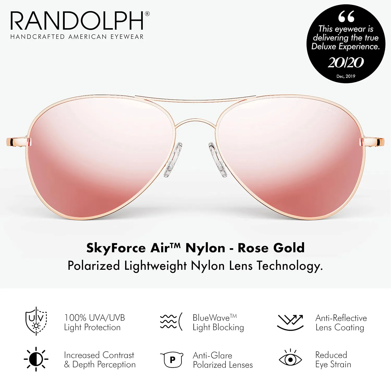 Randolph USA | Amelia Aviator Authentic Sunglasses for Women Non-Polarized 100% UV