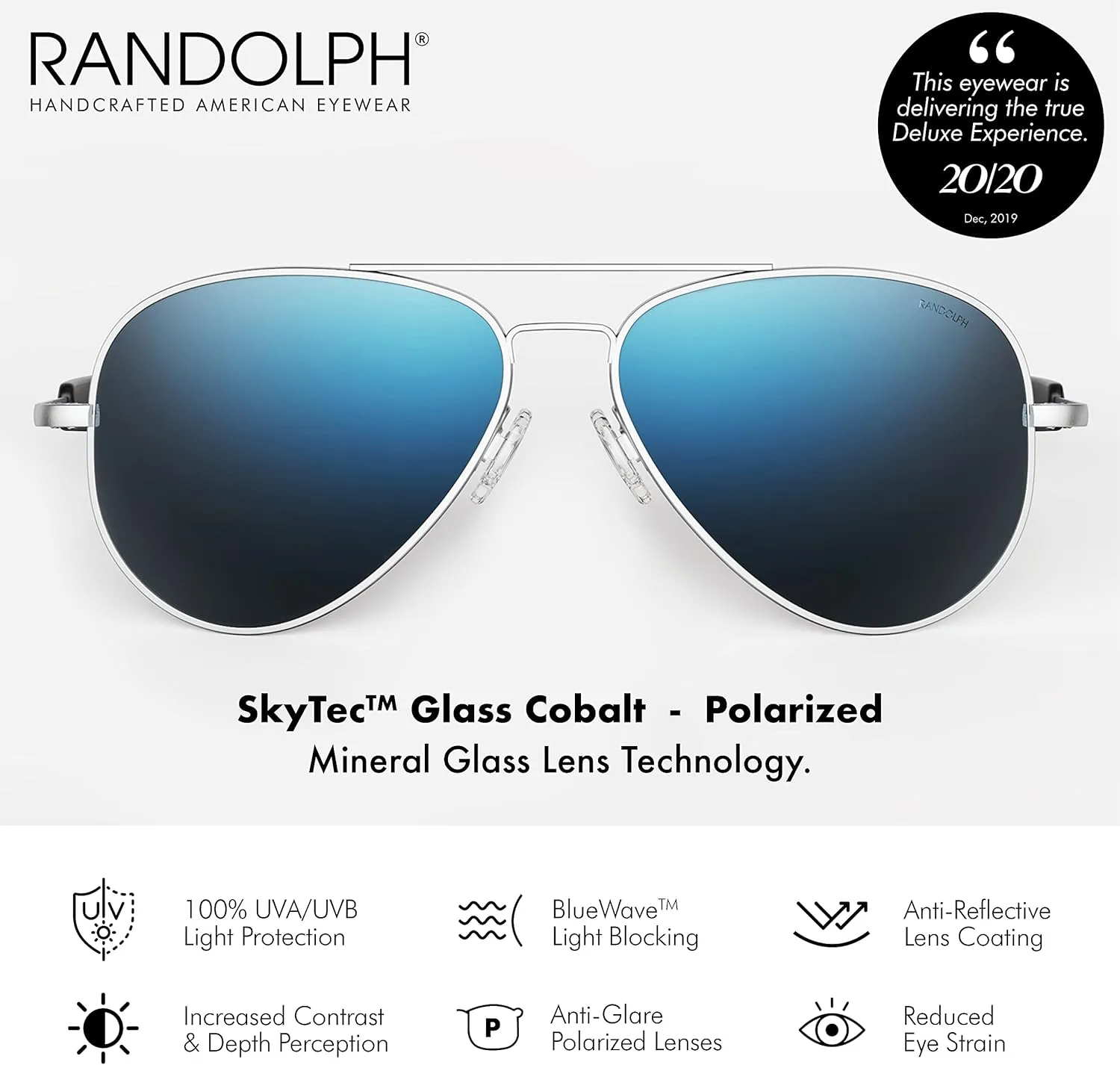 Randolph USA | Concorde Classic Aviator Sunglasses for Men or Women 100% UV