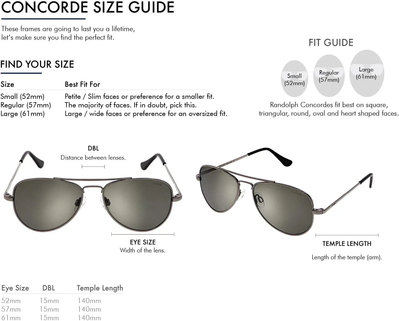 Randolph USA | Concorde Classic Aviator Sunglasses for Men or Women 100% UV