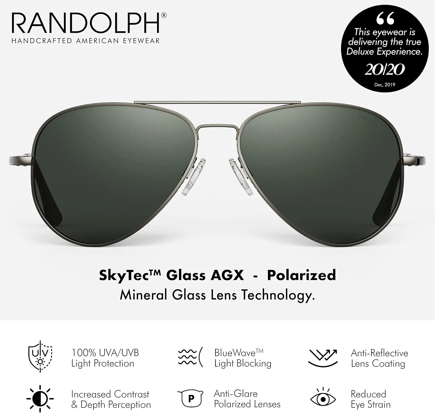 Randolph USA | Concorde Classic Aviator Sunglasses for Men or Women 100% UV