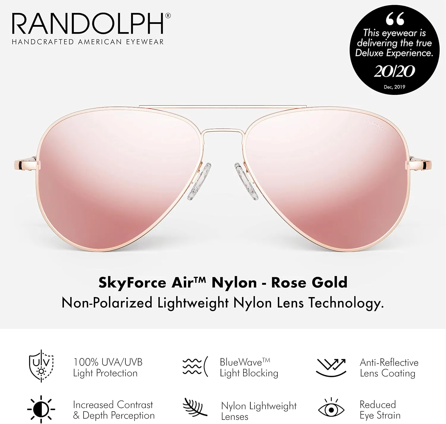 Randolph USA | Concorde Classic Aviator Sunglasses for Men or Women 100% UV