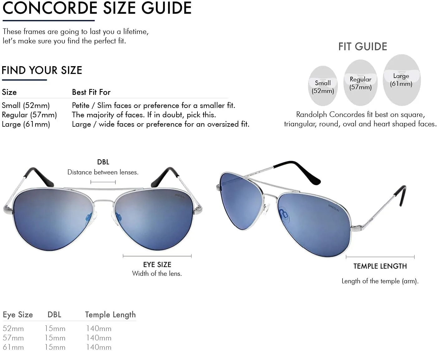 Randolph USA | Concorde Classic Aviator Sunglasses for Men or Women 100% UV