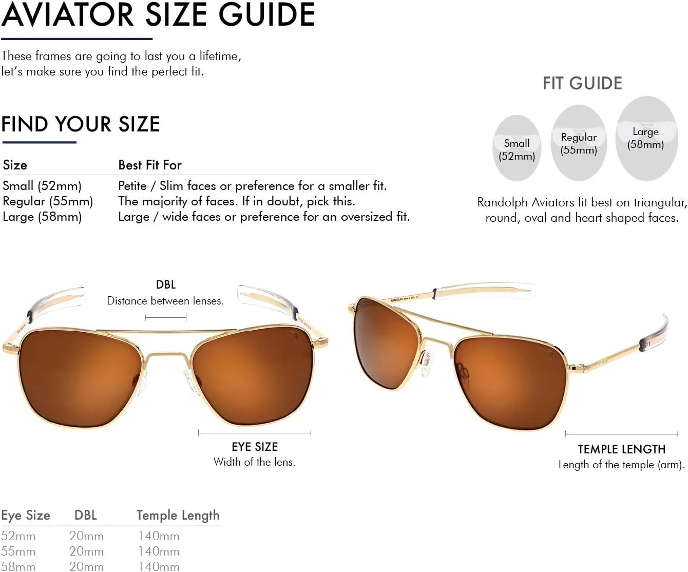 Randolph USA | Gold Classic Aviator Sunglasses for Men or Women 100% UV