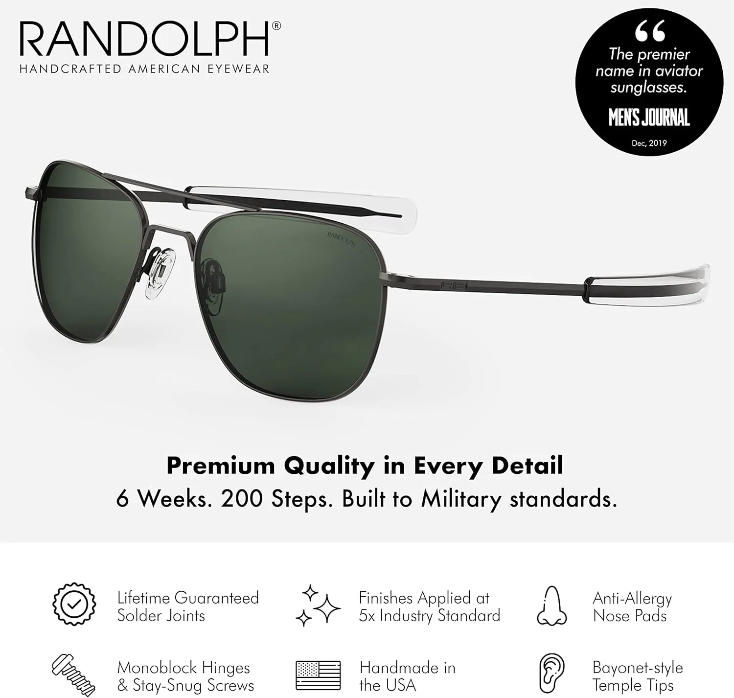 Randolph USA | Gunmetal Classic Aviator Sunglasses for Men or Women 100% UV