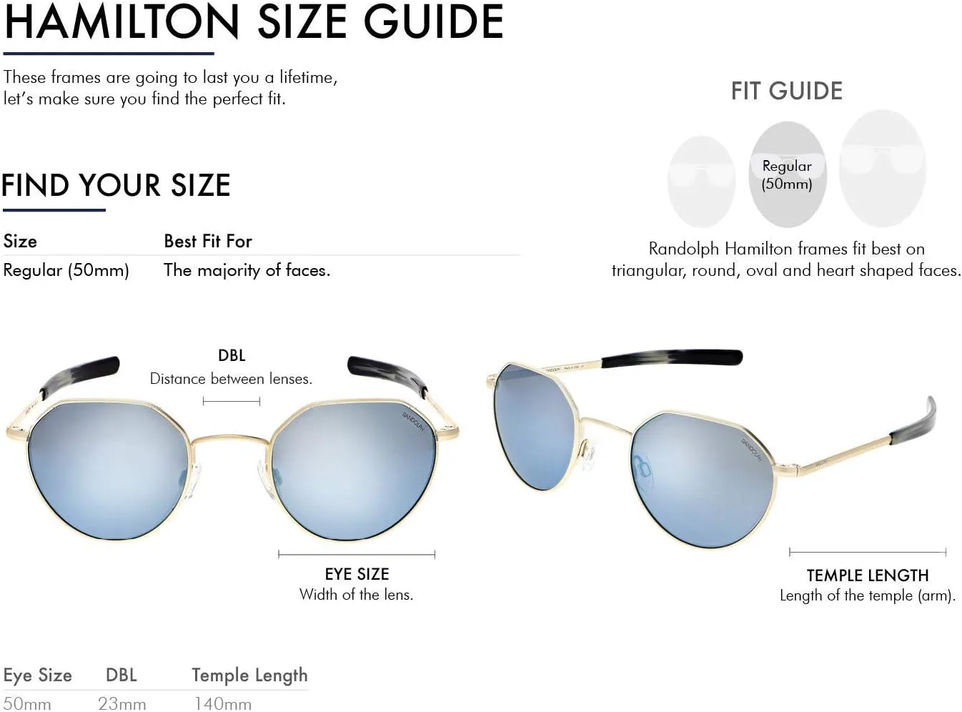 Randolph USA | Hamilton Round Hexagon Sunglasses for Men or Women Polarized 100% UV