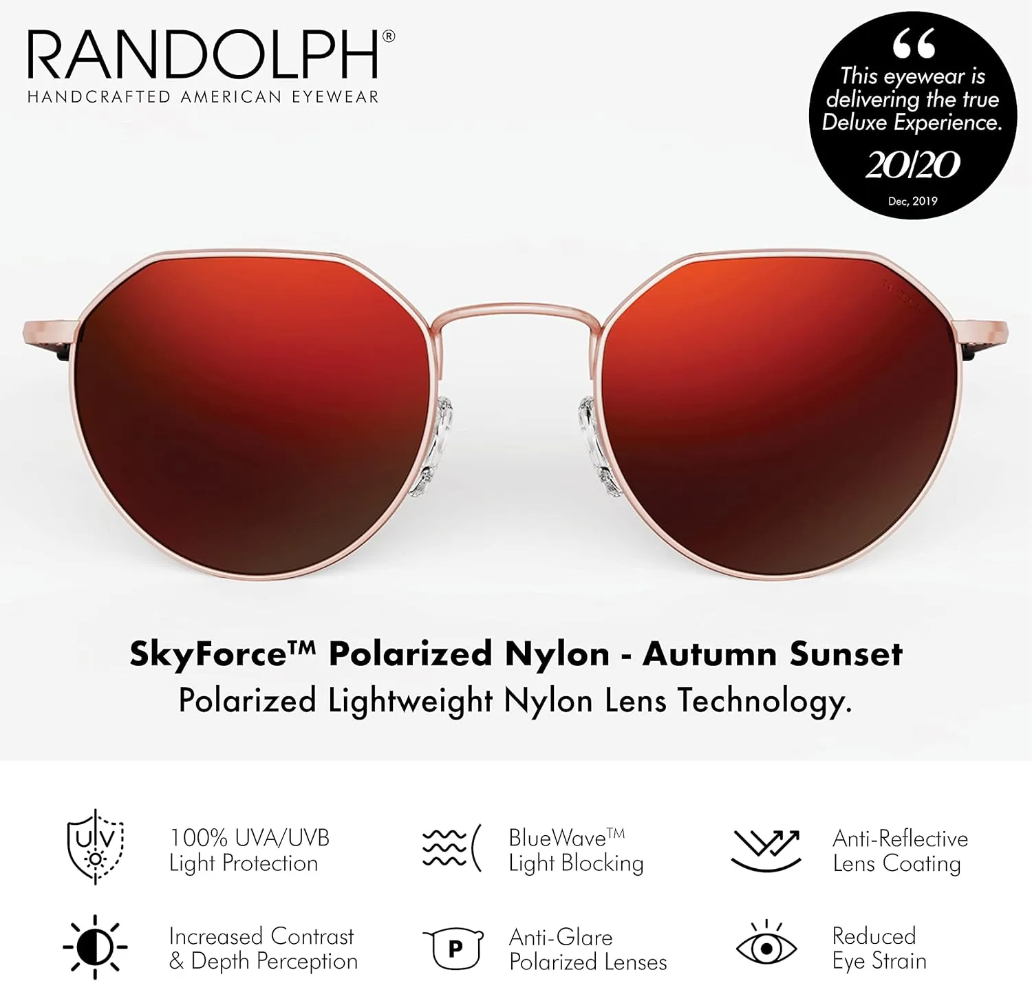 Randolph USA | Hamilton Round Hexagon Sunglasses for Men or Women Polarized 100% UV