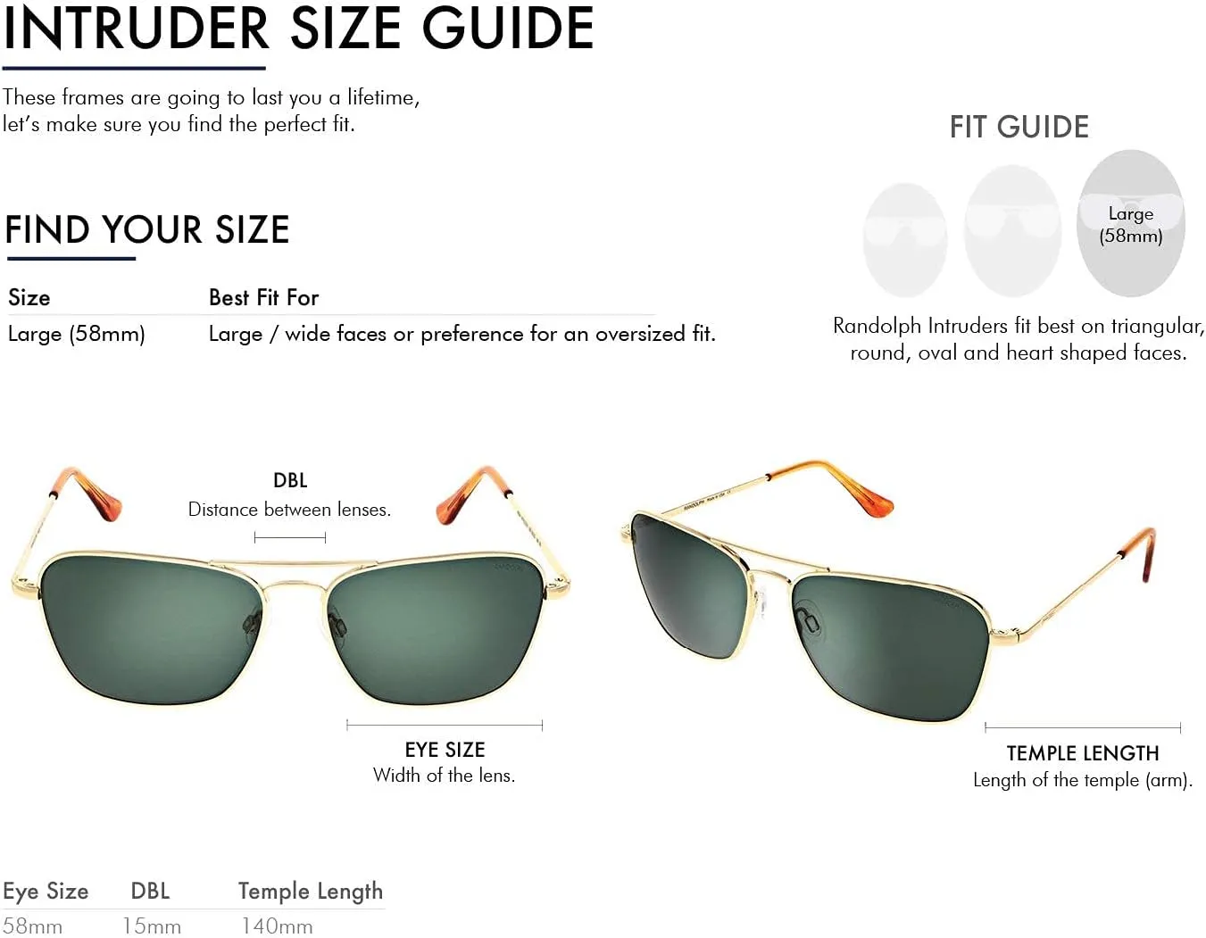 Randolph USA | Intruder Rectangular Classic Aviator Sunglasses for Men Non-Polarized 100% UV