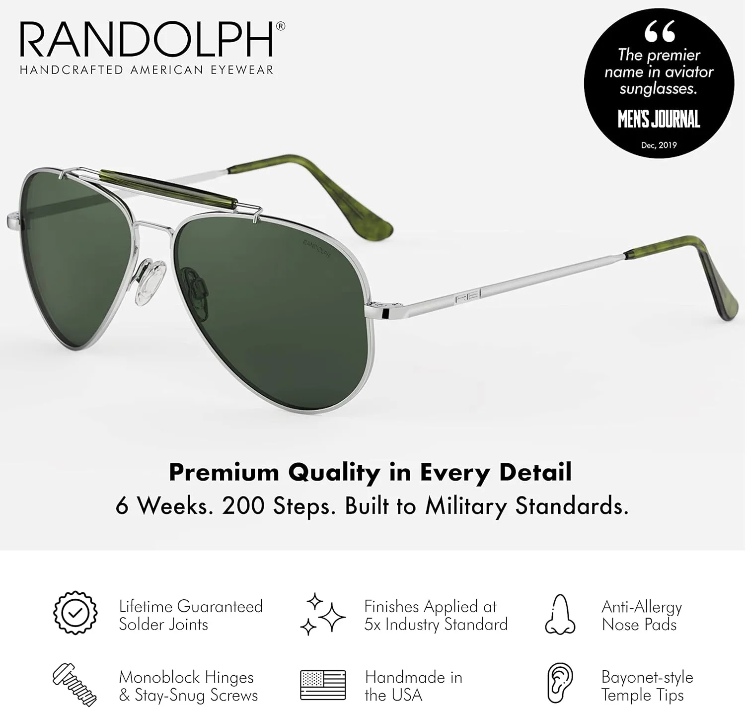 Randolph USA | Sportsman Aviator Authentic Sunglasses for Men Polarized 100% UV