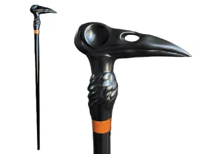 Rare Craved Cane Antique Black Raven Head Designer Premium Wooden Carved Walking Cane With Ergonomic Palm Grip Handle, Carved Beautiful Cane Wooden Walking stick Cane For Men, Women, Elderly People