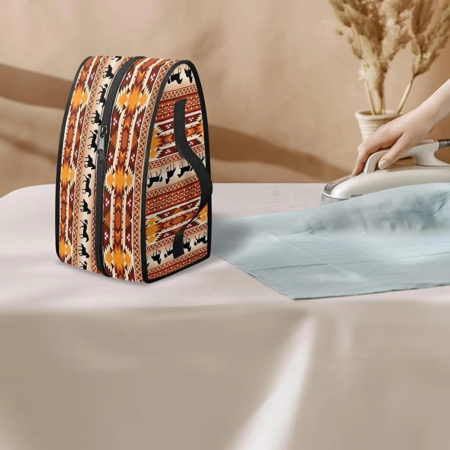 Rchsmod Aztec Tribal Print Steam Iron Case Horse Geometric Design Handheld Garment Steamer Case Portable Iron Storage Holder Lightweight Travel Bag Iron Accessories, Case Only