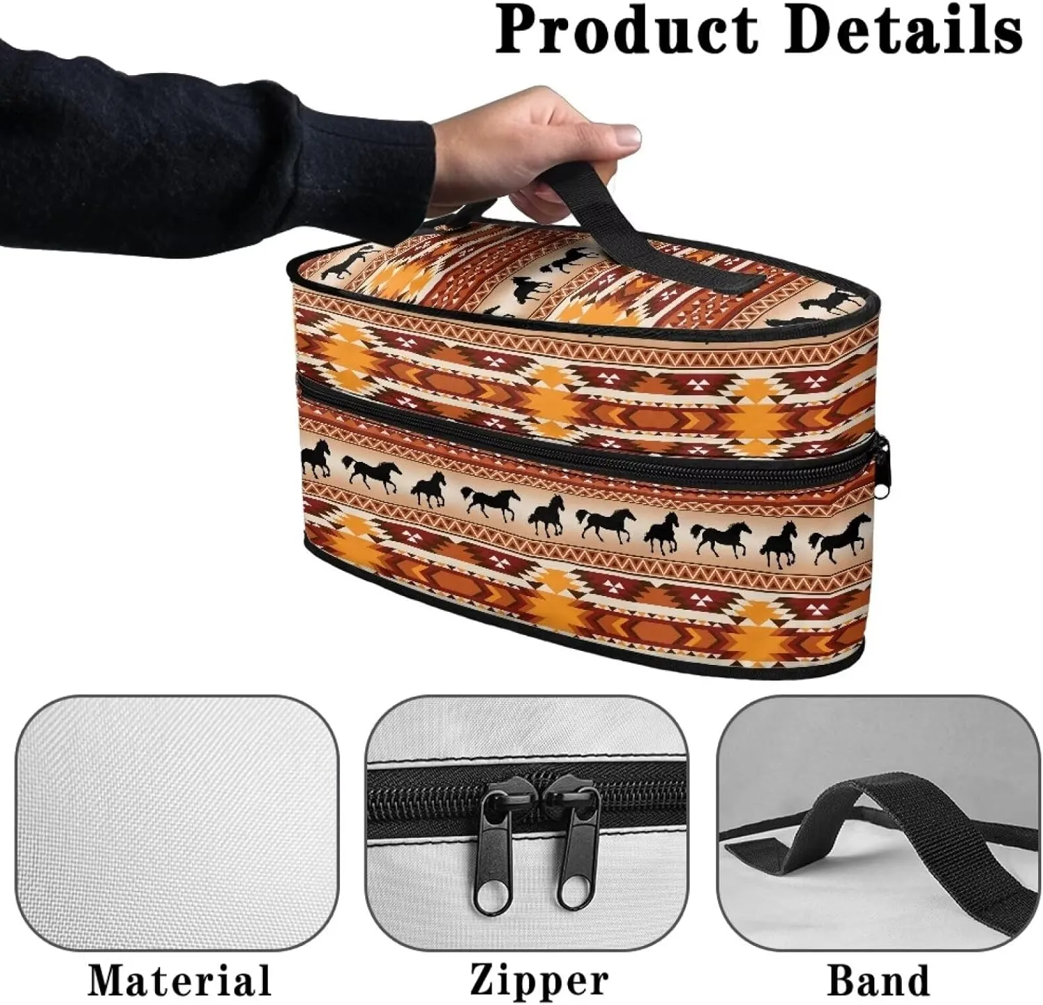 Rchsmod Aztec Tribal Print Steam Iron Case Horse Geometric Design Handheld Garment Steamer Case Portable Iron Storage Holder Lightweight Travel Bag Iron Accessories, Case Only