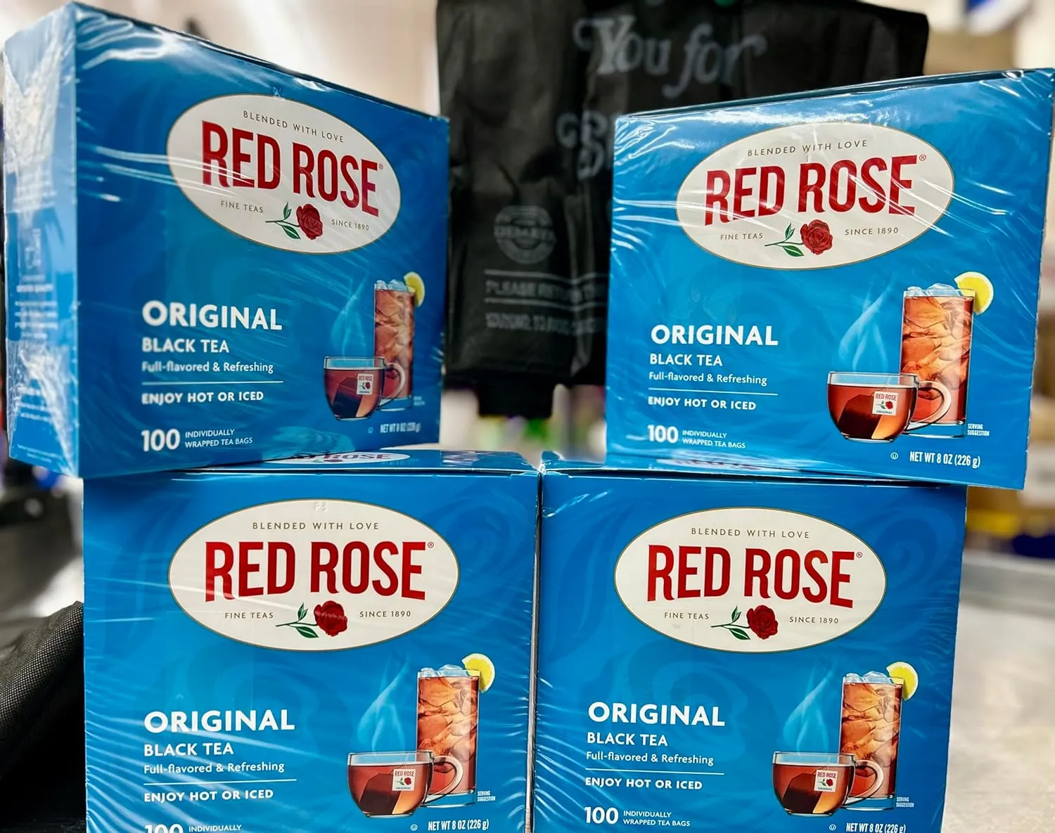 Red Rose Original Full Flavored Black Tea Specially Blended Strong Black Tea with 100 Tea Bags Per Box (Pack of 4) Contains Caffeine Brew Hot/Cold Original Black Tea   Free Demaya Reusable Bag