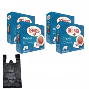 Red Rose Original Full Flavored Black Tea Specially Blended Strong Black Tea with 100 Tea Bags Per Box (Pack of 4)   Free Demaya Reusable Bag