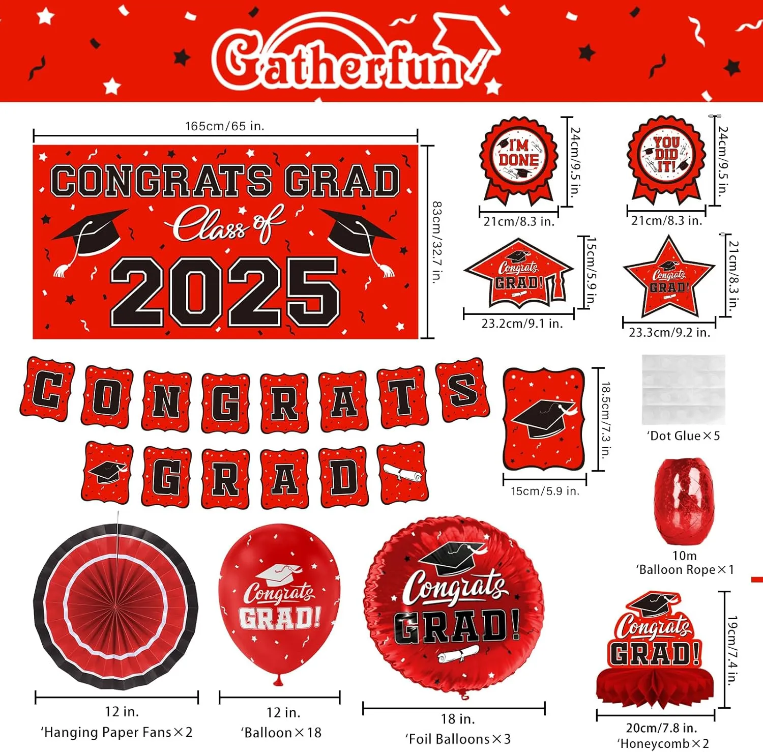 Red Themed 2025 Graduation Decorations Set - Congrats Grad Banner, Class of 2025 Backdrop, Balloons & Streamers Kit - Complete Party Supplies for High School & College Celebrations