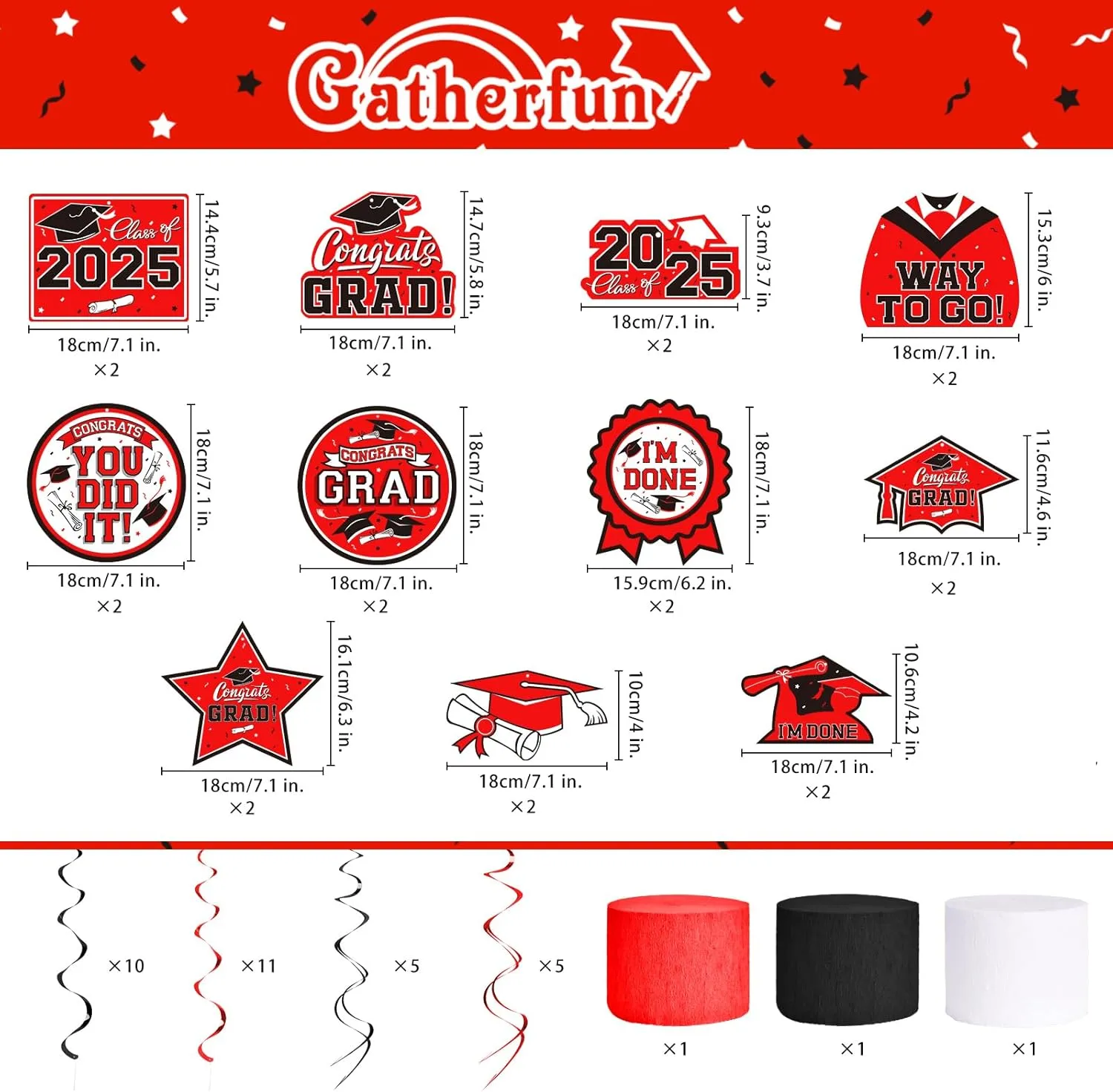 Red Themed 2025 Graduation Decorations Set - Congrats Grad Banner, Class of 2025 Backdrop, Balloons & Streamers Kit - Complete Party Supplies for High School & College Celebrations
