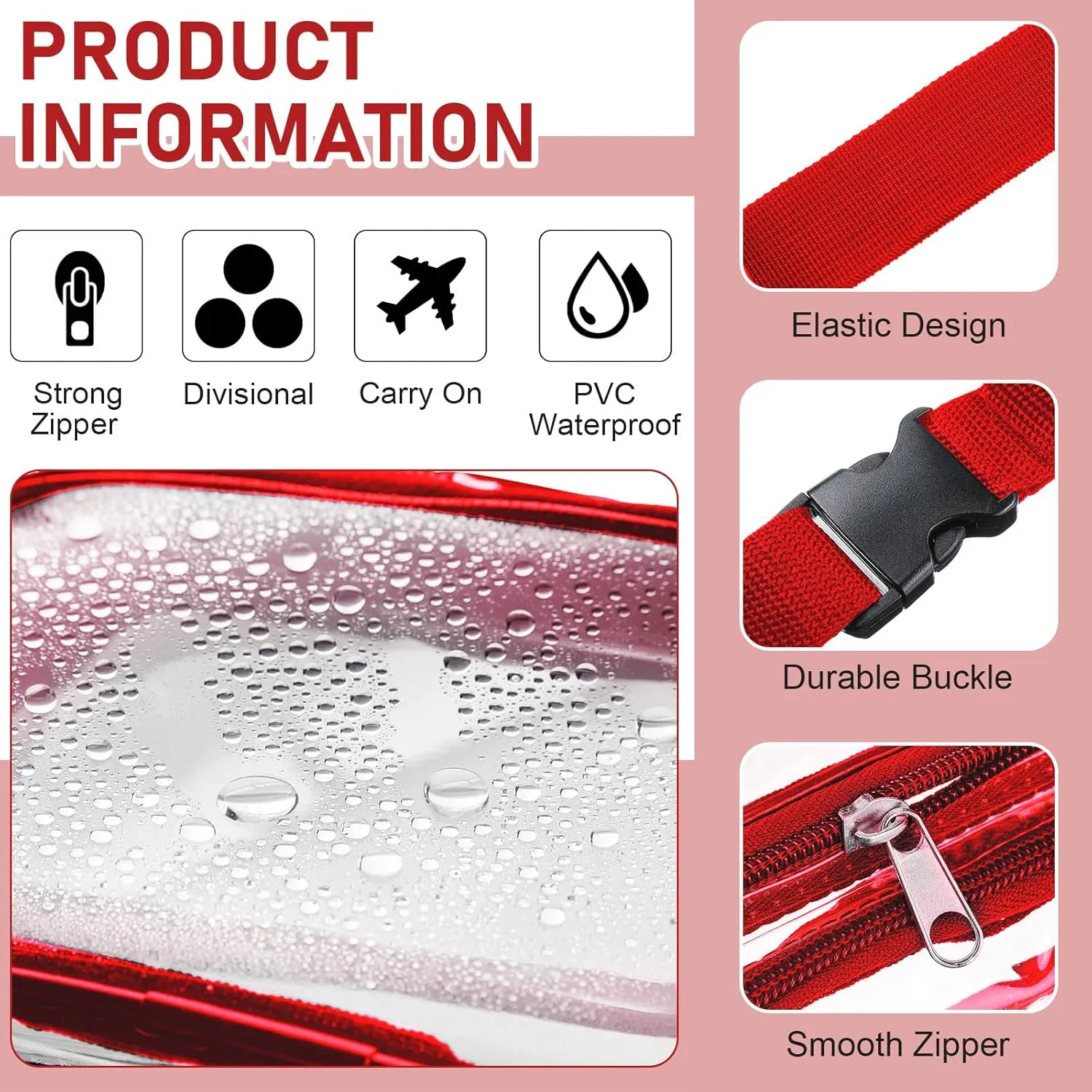 Reginary 24 Pcs Fanny Clear Packs for Women Men Waist Pack Stadium Approved Transparent Waterproof Purse Adjustable Belt Bag(Wine Red)
