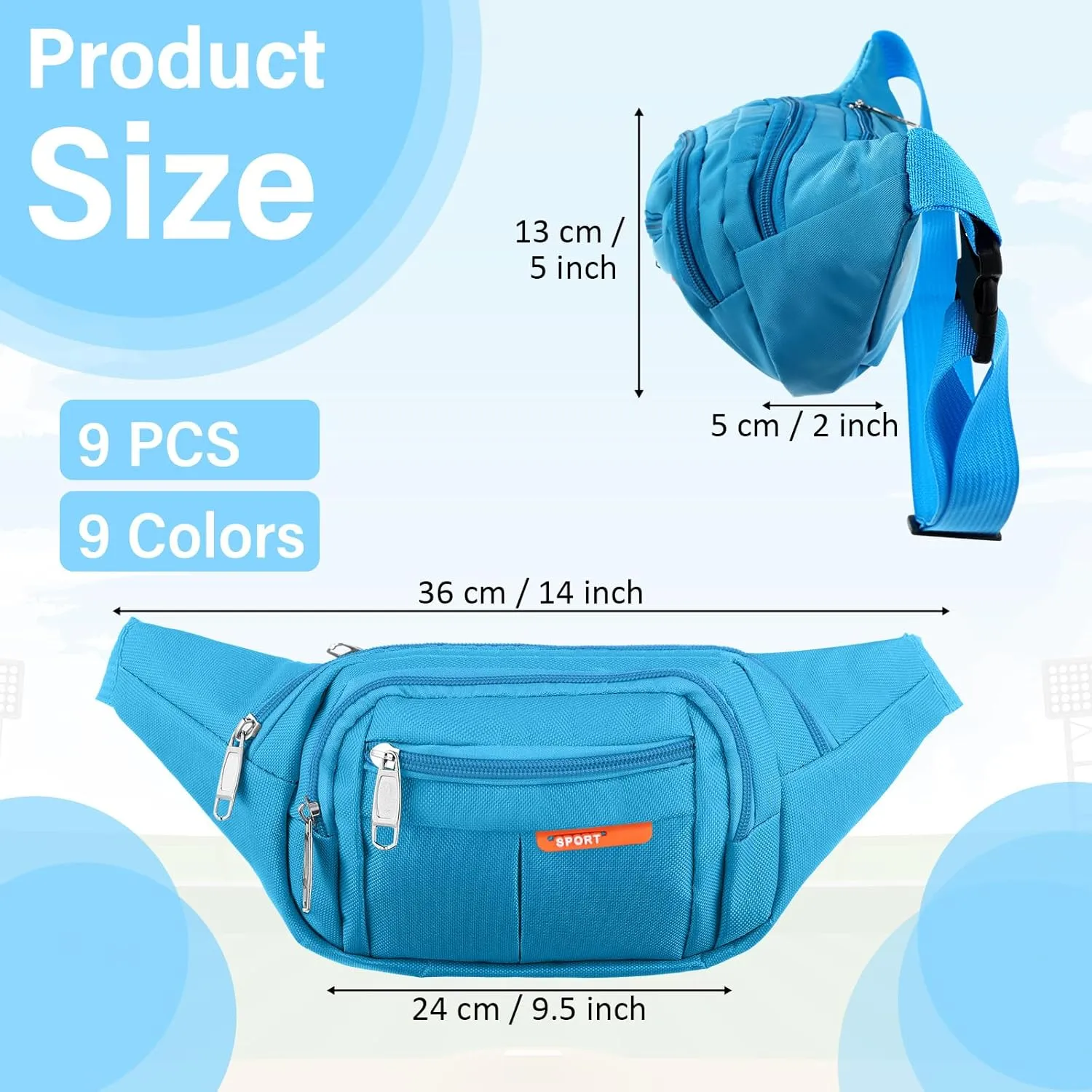 Reginary 9 Pcs Fanny Pack for Women Waist Bag Packs Men Crossbody Waterproof Adjustable Fanny Pack Running Bag Running Fanny Pack for Travel Hiking Running Outdoor (Chic Color)