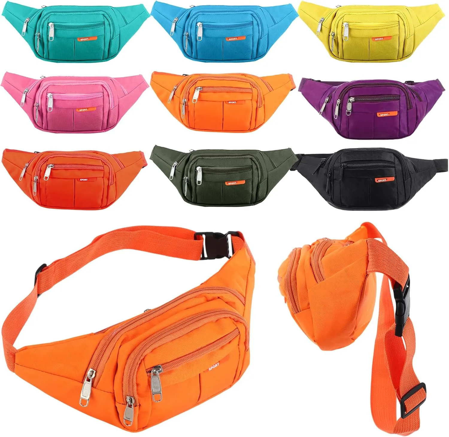 Reginary 9 Pcs Fanny Pack for Women Waist Bag Packs Men Crossbody Waterproof Adjustable Fanny Pack Running Bag Running Fanny Pack for Travel Hiking Running Outdoor (Chic Color)