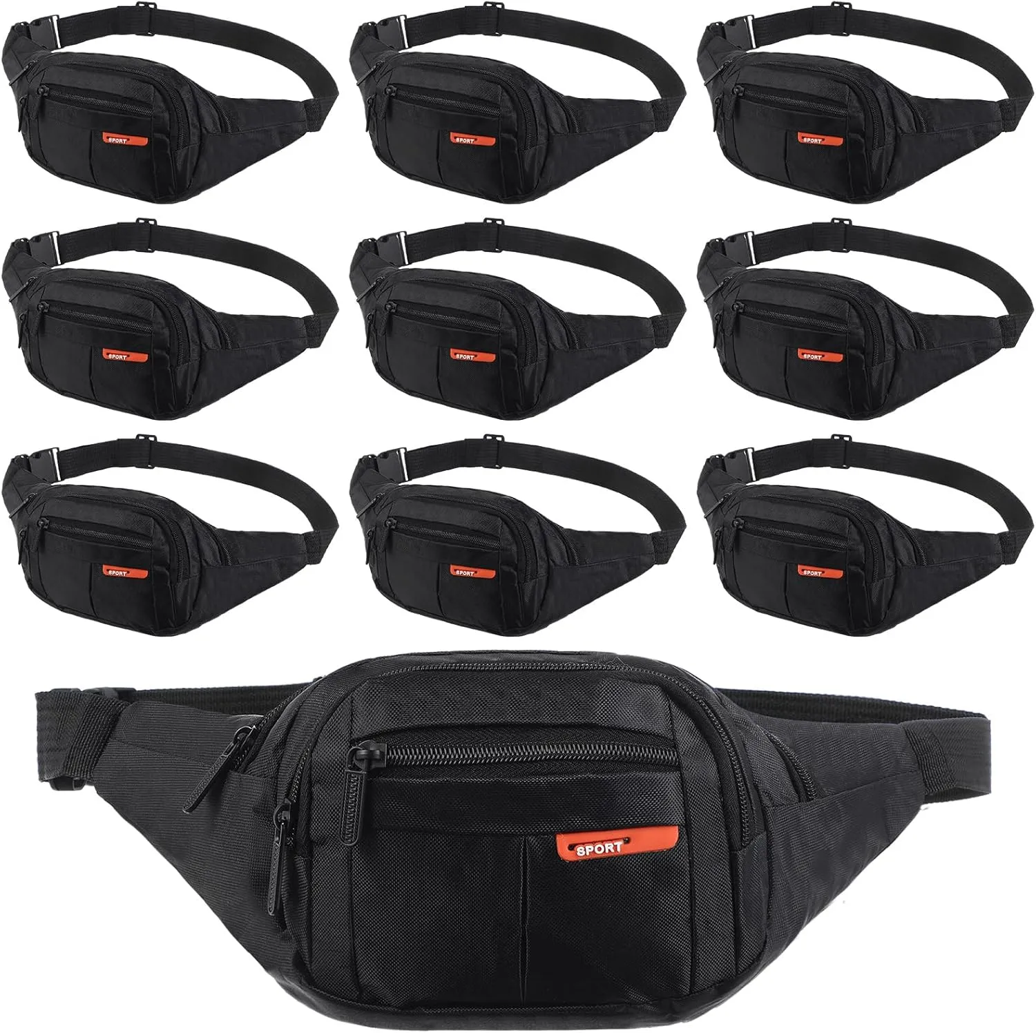 Reginary 9 Pcs Fanny Pack for Women Waist Bag Packs Men Crossbody Waterproof Adjustable Fanny Pack Running Bag Running Fanny Pack for Travel Hiking Running Outdoor(Black Color)